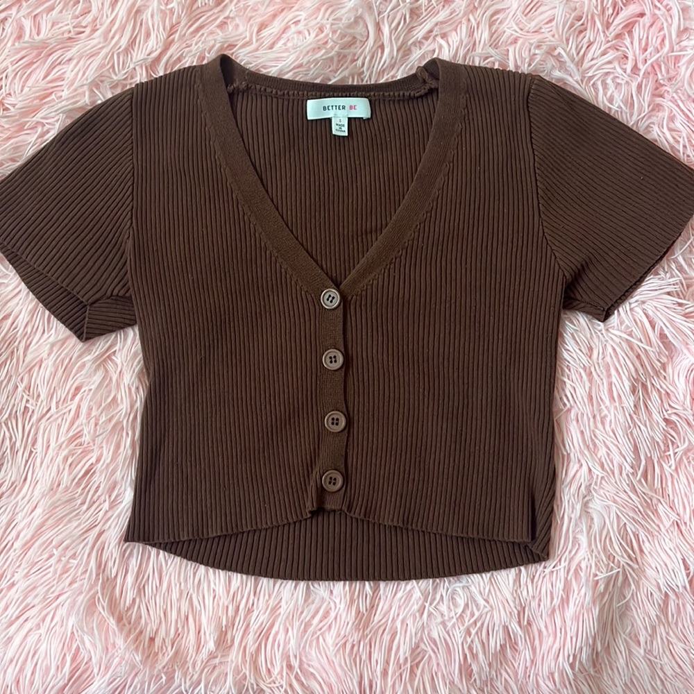 Brown ButtonUp Crop Top